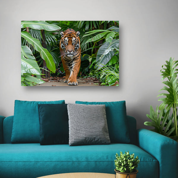 Realistisch schilderij van tijger in jungle canvas met baklijst