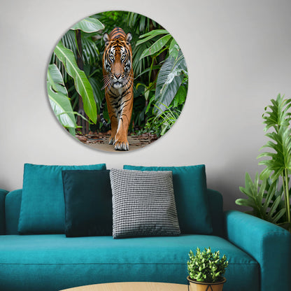 Realistisch schilderij van tijger in jungle aluminium muurcirkel