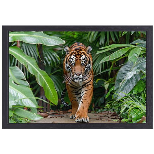 Realistisch schilderij van tijger in jungle canvas met baklijst