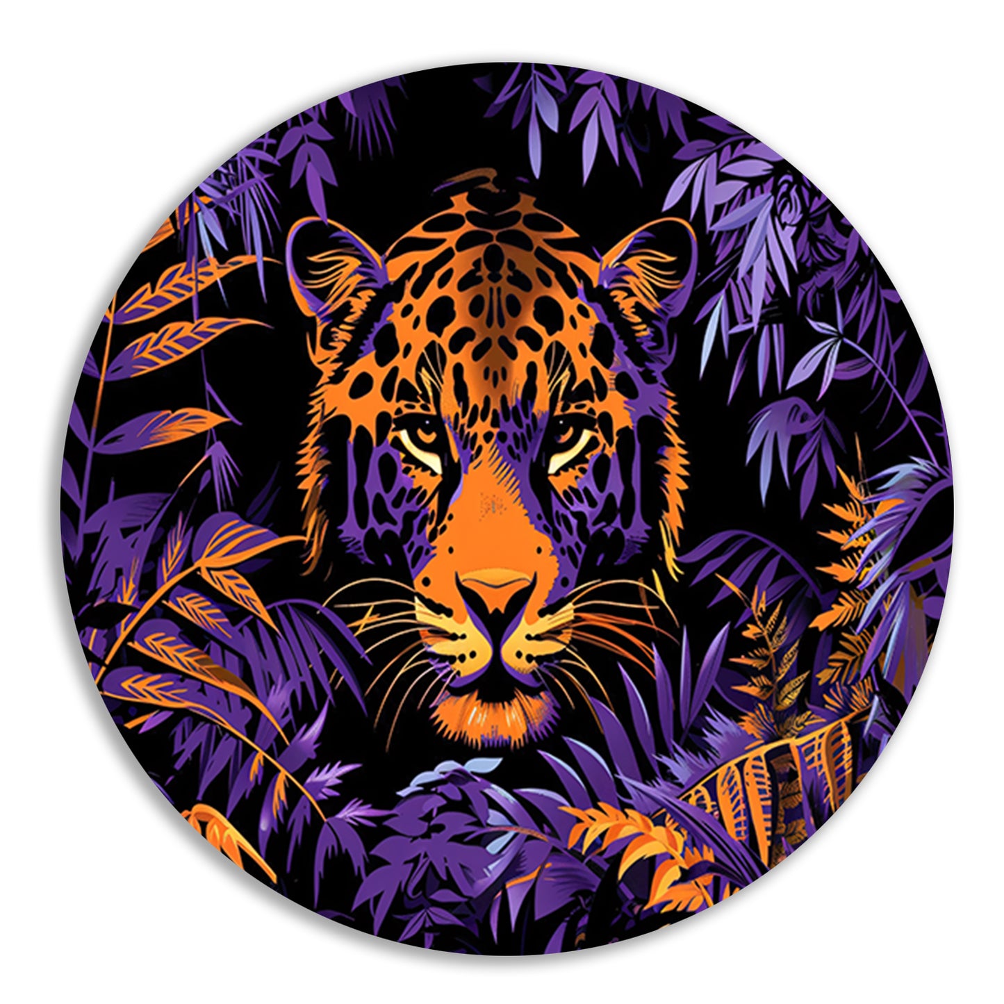Popart schilderij van een kleurrijke jaguar aluminium muurcirkel