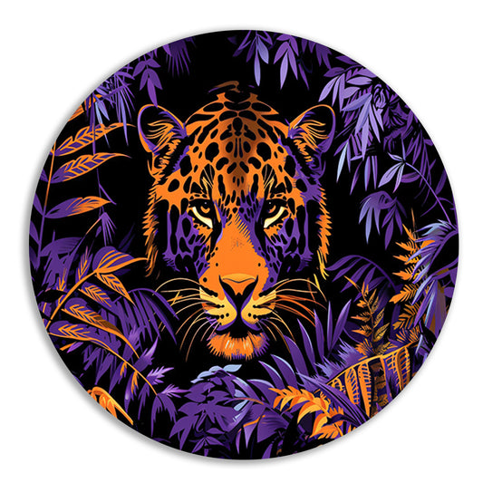 Popart schilderij van een kleurrijke jaguar aluminium muurcirkel