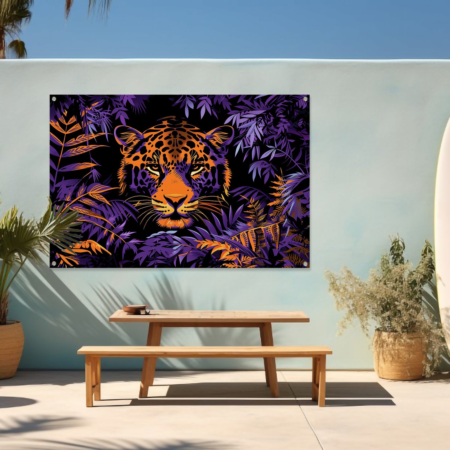 Popart schilderij van een kleurrijke jaguar tuinposter