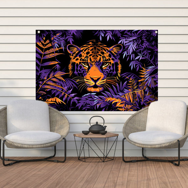 Popart schilderij van een kleurrijke jaguar tuinposter