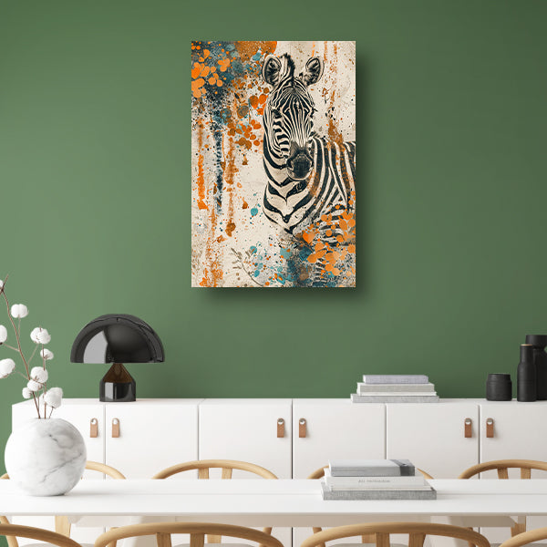 Abstract schilderij van zebra met kleurrijke bloemen poster