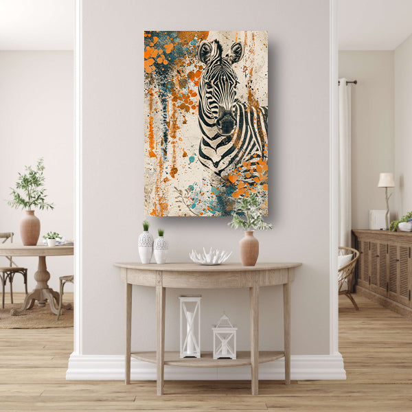 Abstract schilderij van zebra met kleurrijke bloemen poster