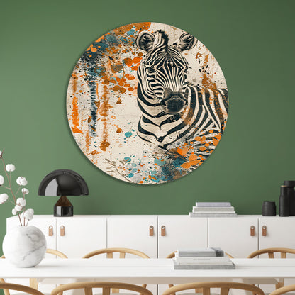 Abstract schilderij van zebra met kleurrijke bloemen forex muurcirkel
