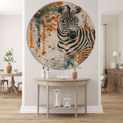 Abstract schilderij van zebra met kleurrijke bloemen forex muurcirkel