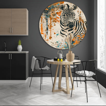 Abstract schilderij van zebra met kleurrijke bloemen forex muurcirkel