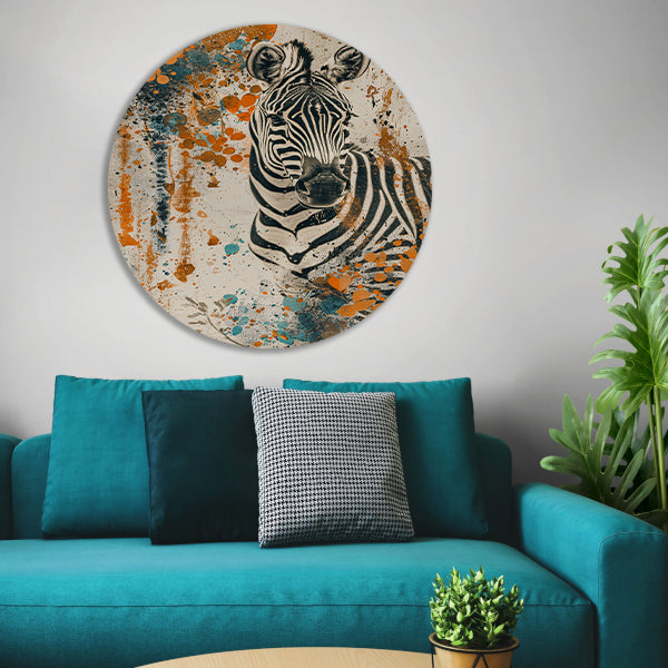 Abstract schilderij van zebra met kleurrijke bloemen forex muurcirkel