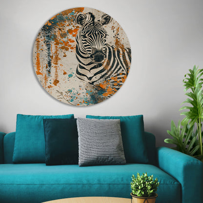 Abstract schilderij van zebra met kleurrijke bloemen forex muurcirkel