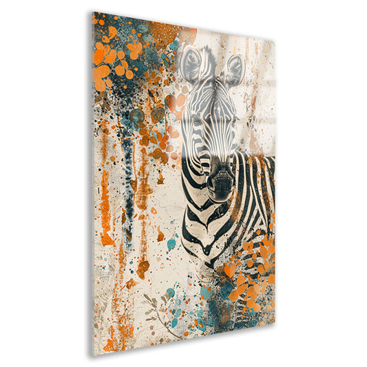 Abstract schilderij van zebra met kleurrijke bloemen acrylglas