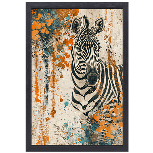 Abstract schilderij van zebra met kleurrijke bloemen canvas met baklijst