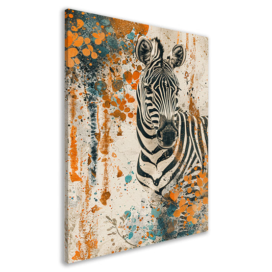 Abstract schilderij van zebra met kleurrijke bloemen canvas