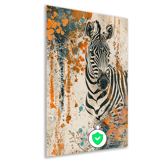 Abstract schilderij van zebra met kleurrijke bloemen poster