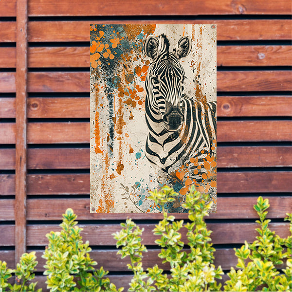 Abstract schilderij van zebra met kleurrijke bloemen tuinposter