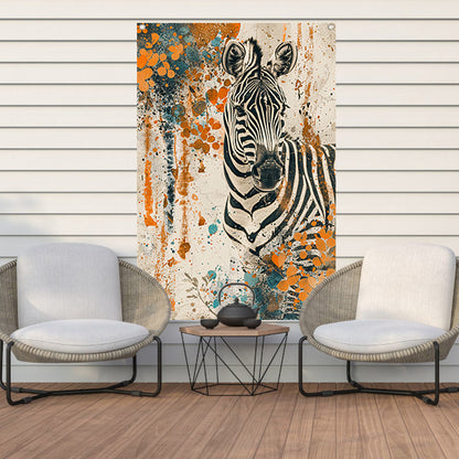 Abstract schilderij van zebra met kleurrijke bloemen tuinposter