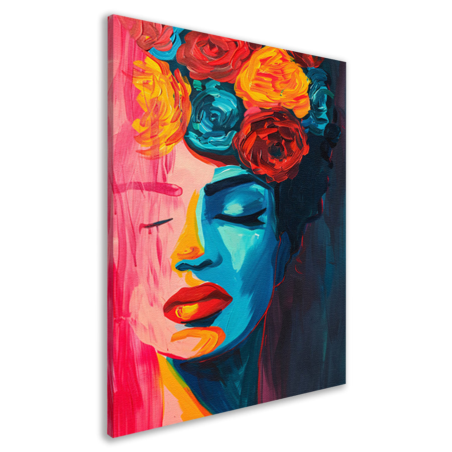 Abstracte vrouw met bloemen popart schilderij canvas