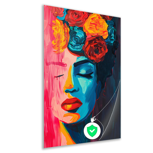 Abstracte vrouw met bloemen popart schilderij poster