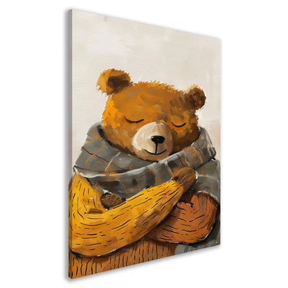 Illustratie van beer in trui en sjaal canvas