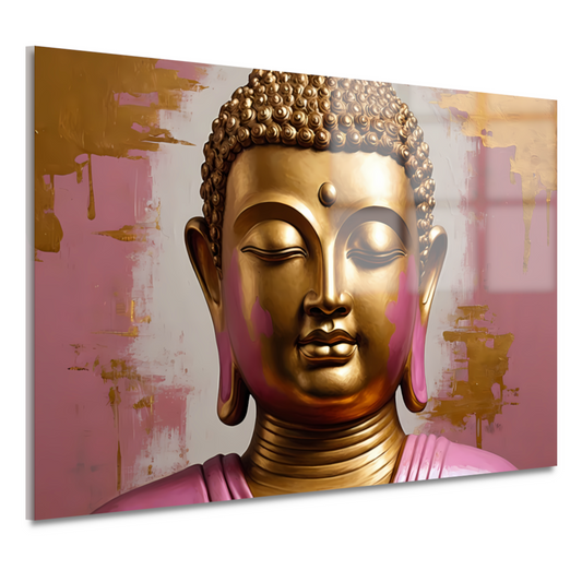 Moderne Gouden Boeddha met Roze Achtergrond acrylglas
