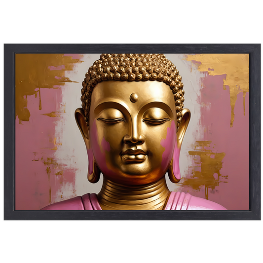 Moderne Gouden Boeddha met Roze Achtergrond canvas met baklijst