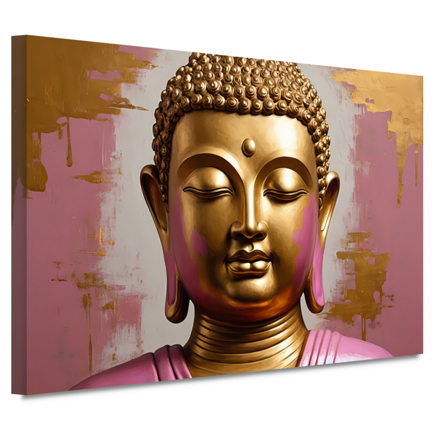 Moderne Gouden Boeddha met Roze Achtergrond canvas