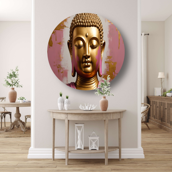 Moderne Gouden Boeddha met Roze Achtergrond forex muurcirkel