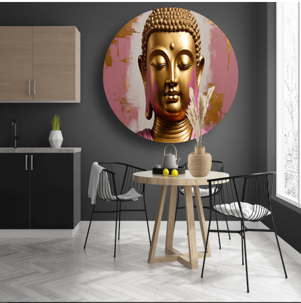 Moderne Gouden Boeddha met Roze Achtergrond forex muurcirkel