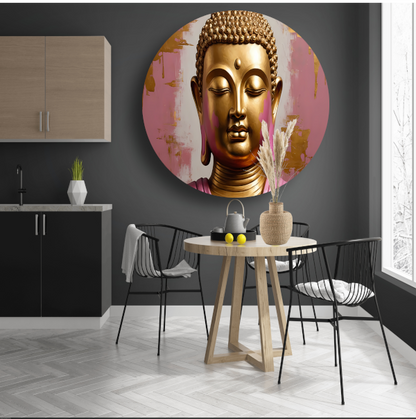 Moderne Gouden Boeddha met Roze Achtergrond forex muurcirkel
