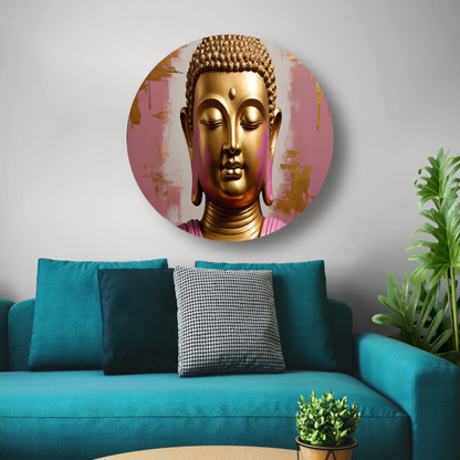 Moderne Gouden Boeddha met Roze Achtergrond forex muurcirkel