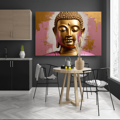 Moderne Gouden Boeddha met Roze Achtergrond poster