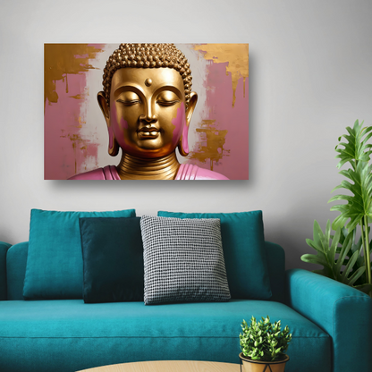 Moderne Gouden Boeddha met Roze Achtergrond poster