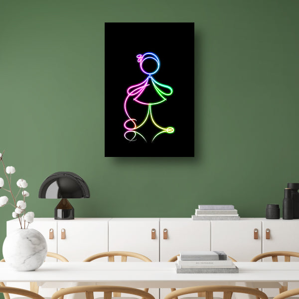 Neon meisje springt touw in het donker canvas