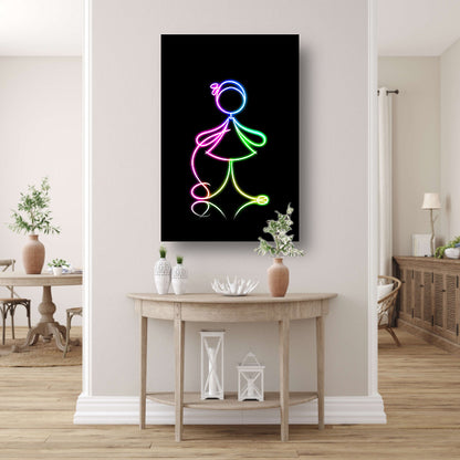 Neon meisje springt touw in het donker canvas