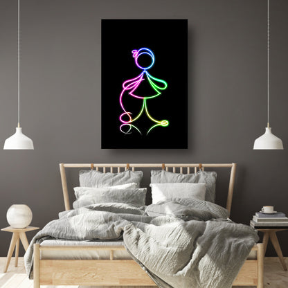 Neon meisje springt touw in het donker canvas