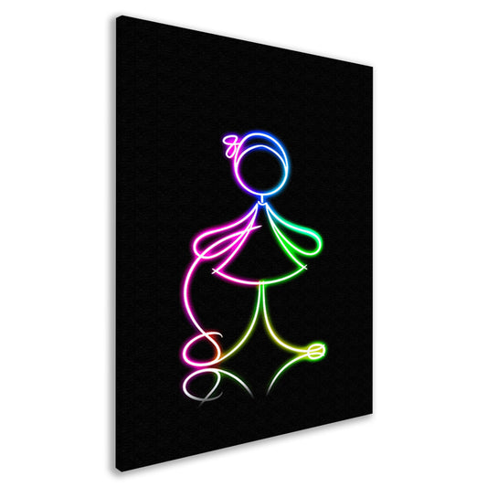 Neon meisje springt touw in het donker canvas