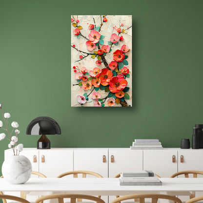 Vrolijke kleurrijke bloemen en takken kunstwerk canvas