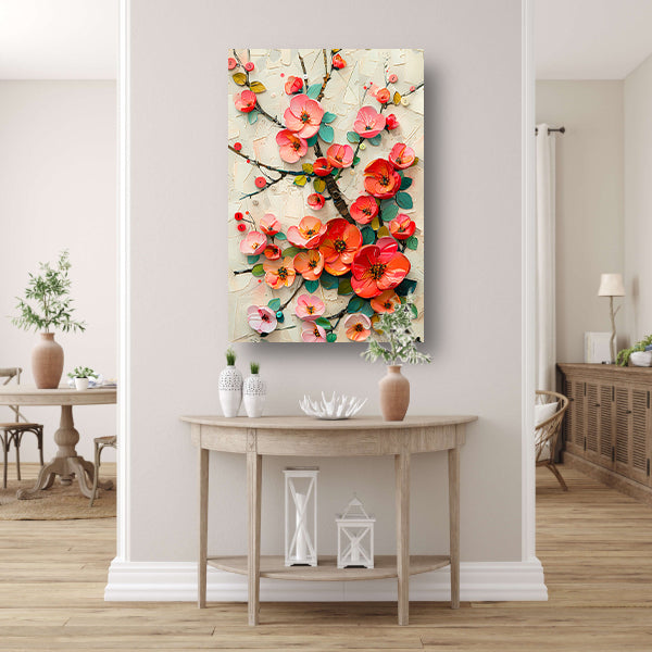 Vrolijke kleurrijke bloemen en takken kunstwerk canvas