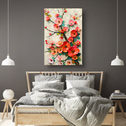 Vrolijke kleurrijke bloemen en takken kunstwerk canvas