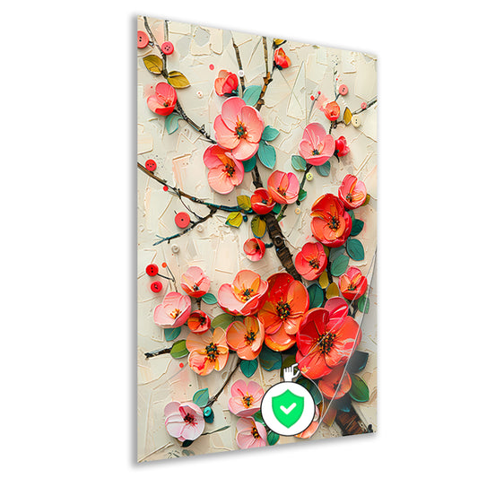 Vrolijke kleurrijke bloemen en takken kunstwerk poster