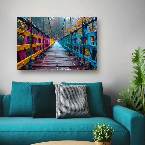 Impressionistische brug in boslandschap canvas met baklijst