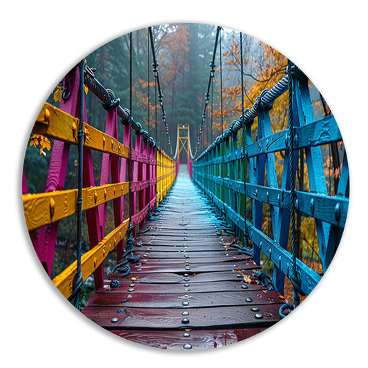 Impressionistische brug in boslandschap aluminium muurcirkel