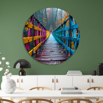 Impressionistische brug in boslandschap aluminium muurcirkel