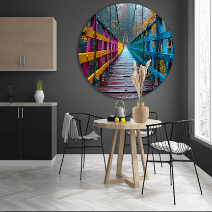 Impressionistische brug in boslandschap aluminium muurcirkel