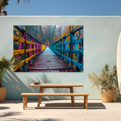 Impressionistische brug in boslandschap tuinposter