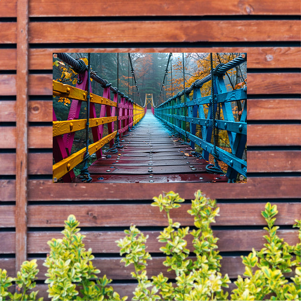 Impressionistische brug in boslandschap tuinposter