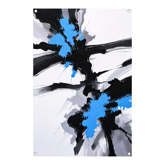 Energetische abstractie van blauw, zwart en wit tuinposter