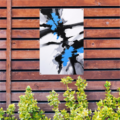 Energetische abstractie van blauw, zwart en wit tuinposter