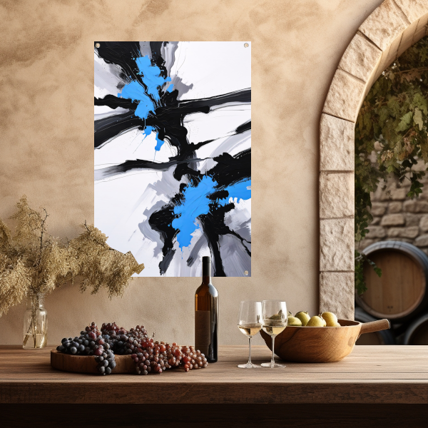 Energetische abstractie van blauw, zwart en wit tuinposter