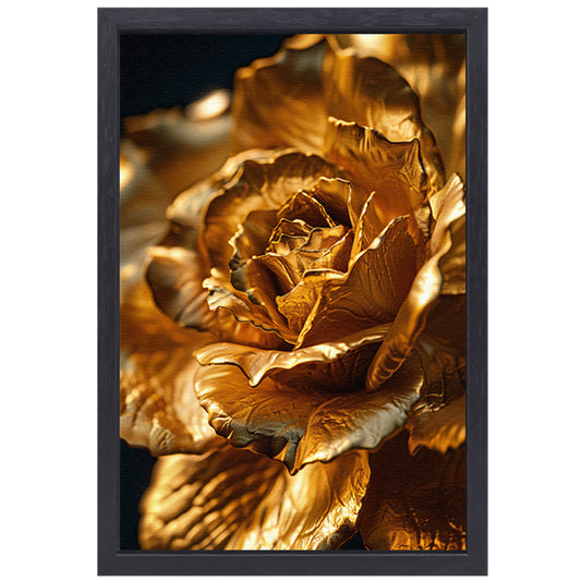 Gouden roos met delicaat licht en schaduwspel canvas met baklijst